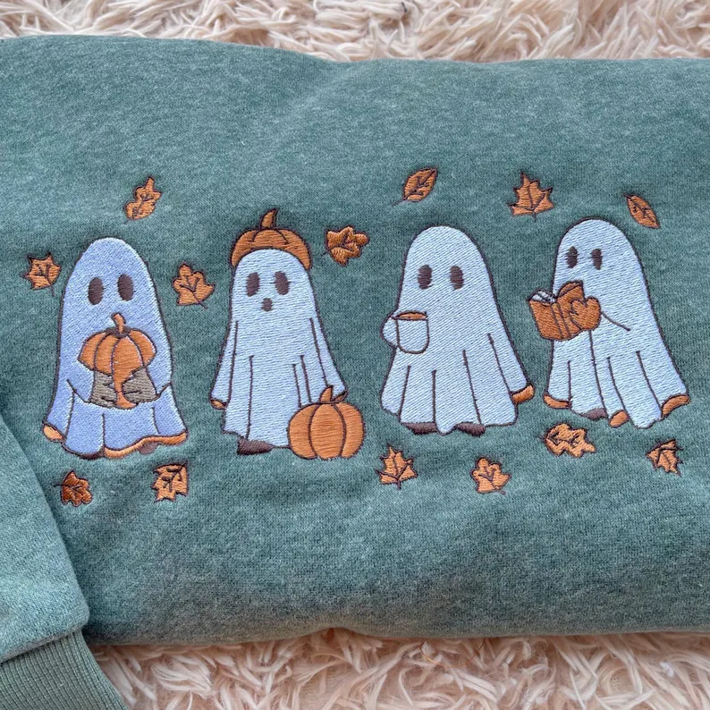 Embroidered Ghost & Pumpkin Fall Premium Sweatshirt Comfort Color