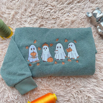 Embroidered Ghost & Pumpkin Fall Premium Sweatshirt Comfort Color