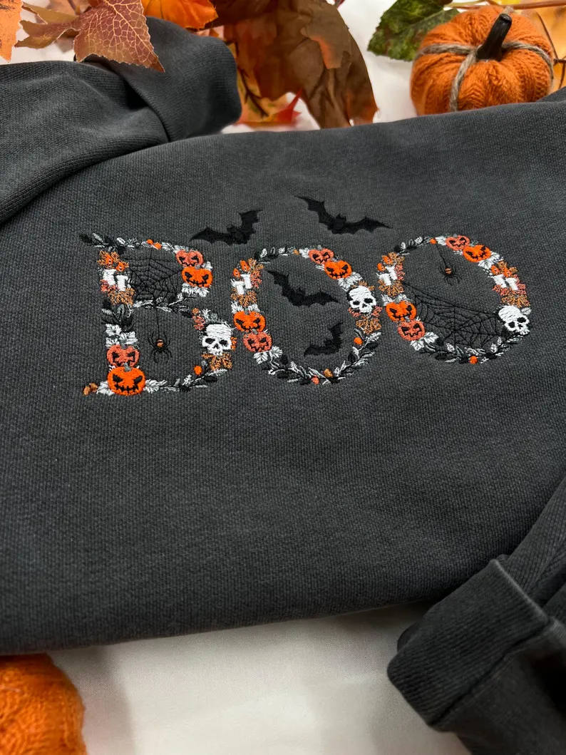 Embroidered Boo Halloween Sweatshirt