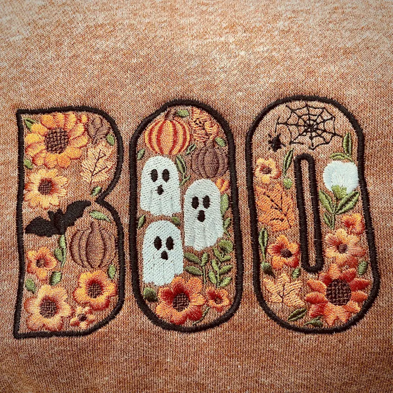 Embroidered Boo Halloween Sweatshirt