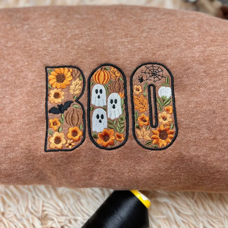 Embroidered Boo Halloween Sweatshirt