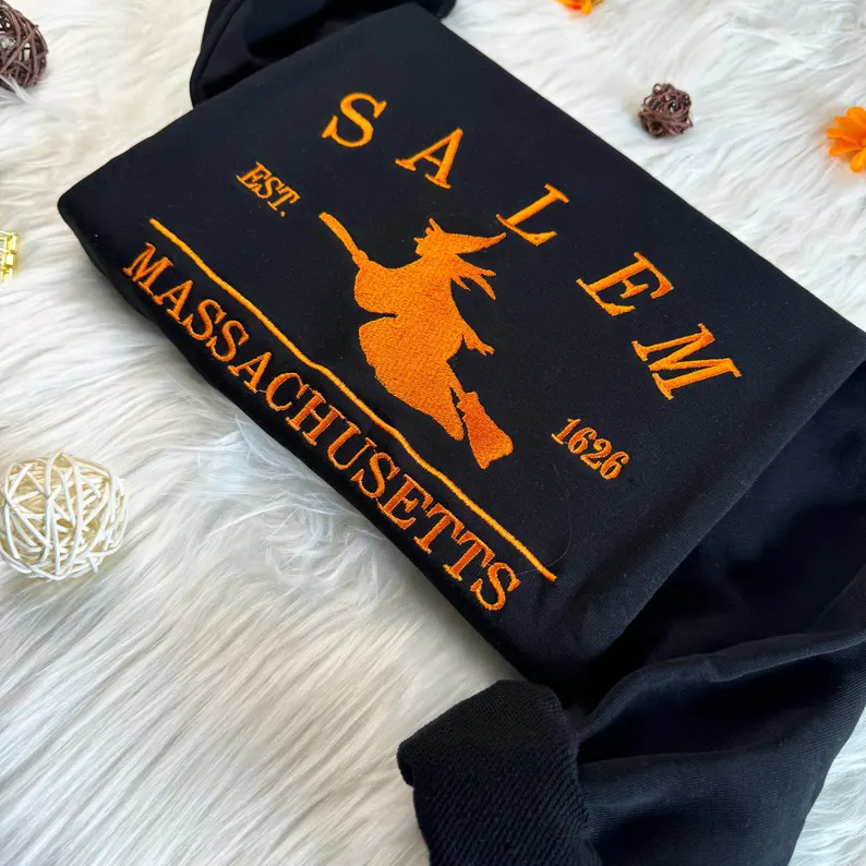 Unisex Salem Witch Crewneck – Embroidered Massachusetts Hoodie & T-Shirt