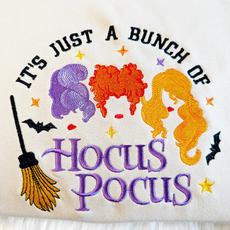 Embroidered Hocus Pocus Witch Sweatshirt – Halloween Witch Crewneck