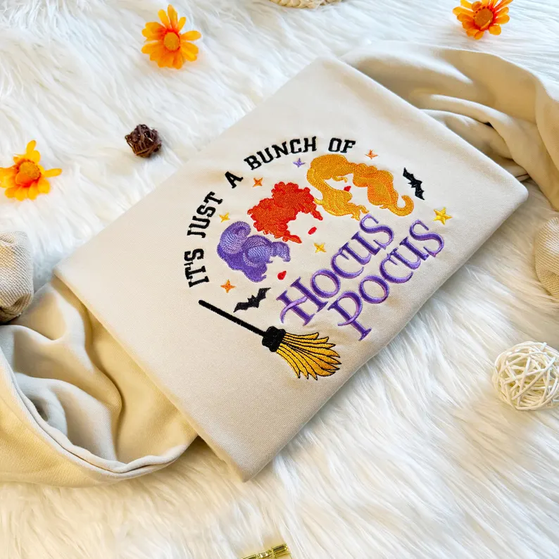 Embroidered Hocus Pocus Witch Sweatshirt – Halloween Witch Crewneck