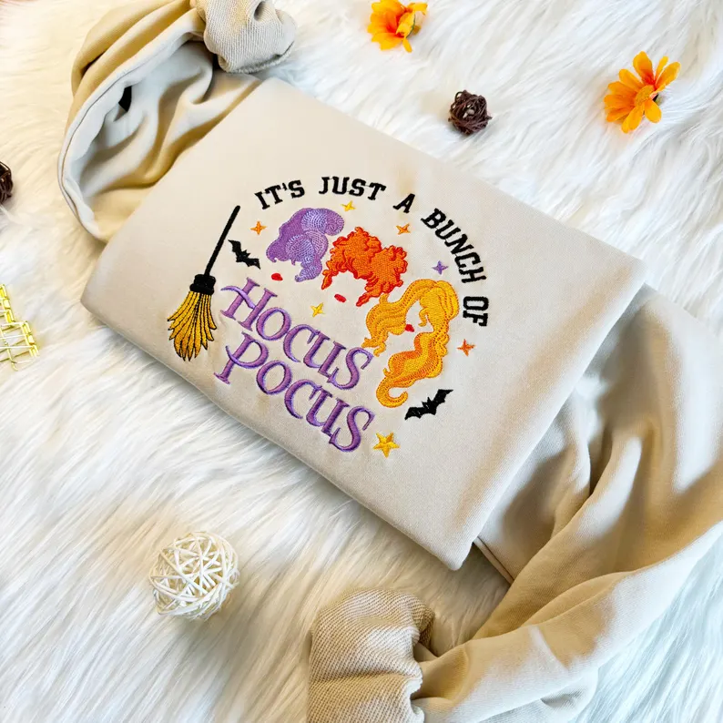 Embroidered Hocus Pocus Witch Sweatshirt โ Halloween Witch Crewneck