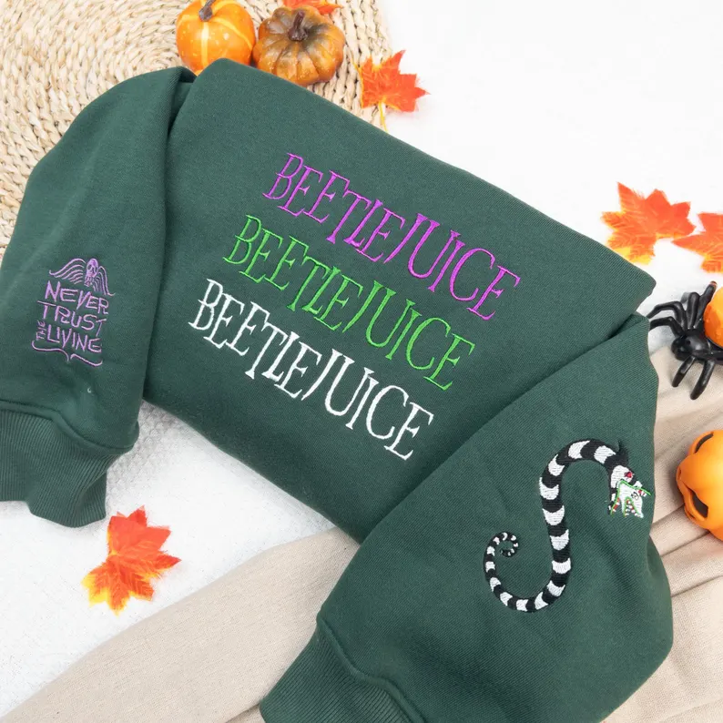 Sandworm Stripes Embroidered Sweatshirt – Gothic Halloween Pullover Hoodie Gift