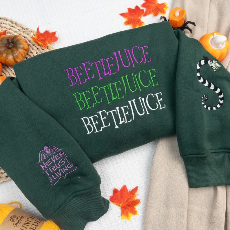 Sandworm Stripes Embroidered Sweatshirt โ Gothic Halloween Pullover Hoodie Gift