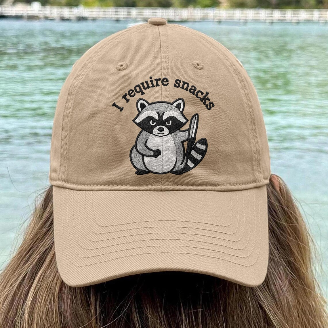 I Require Snacks Raccoon Embroidered Hat