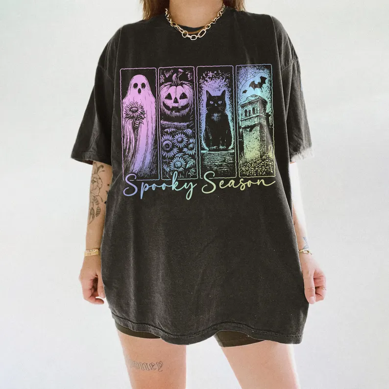Retro Halloween Graphic Tee, Ghost Shirt