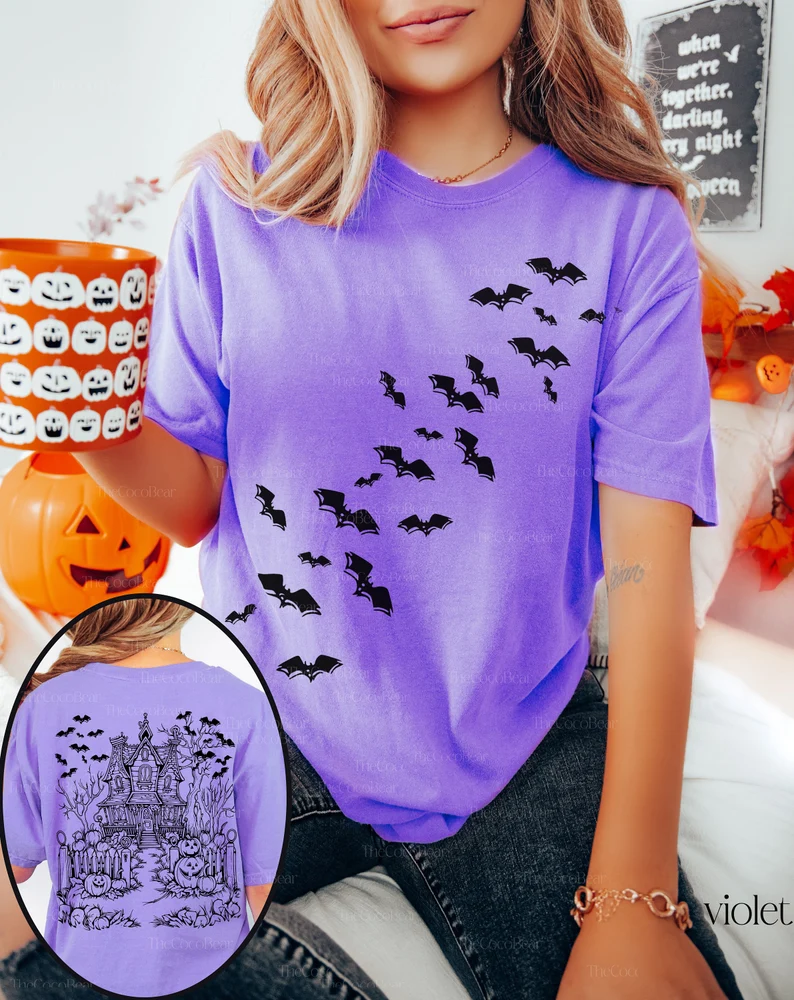 Spooky Season Haunted House Tee, Bats Shirt