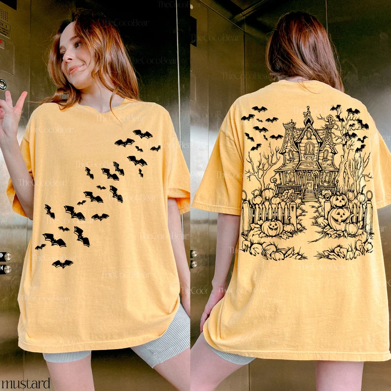 Spooky Season Haunted House Tee, Bats Shirt