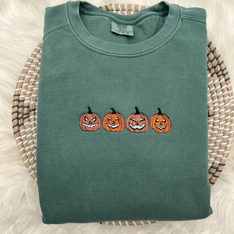 Jack-o-Lantern Embroidered Halloween Sweatshirt – Premium Comfort Colors Crewneck