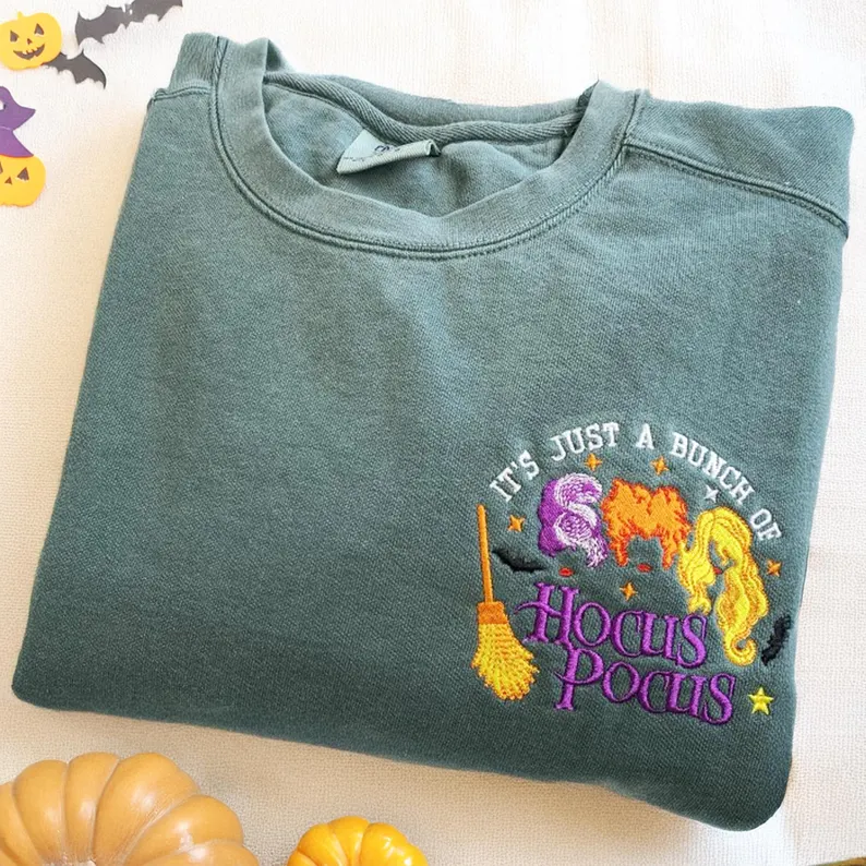 Halloween Hocus Pocus Embroidered Sweatshirt โ Funny Premium Comfort Colors Crewneck