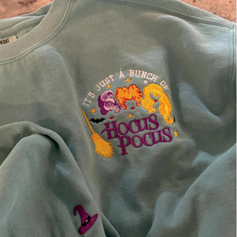 Halloween Hocus Pocus Embroidered Sweatshirt – Funny Premium Comfort Colors Crewneck