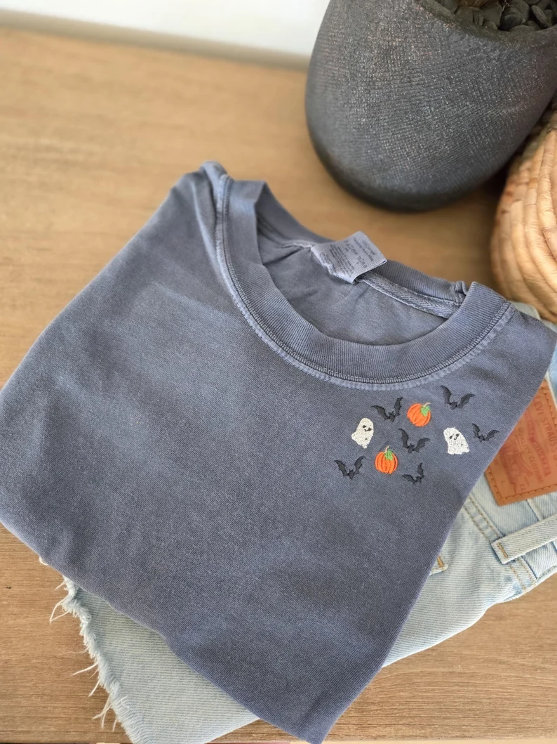 Ghost Embroidered Halloween T-Shirt – Premium Comfort Colors T-Shirt