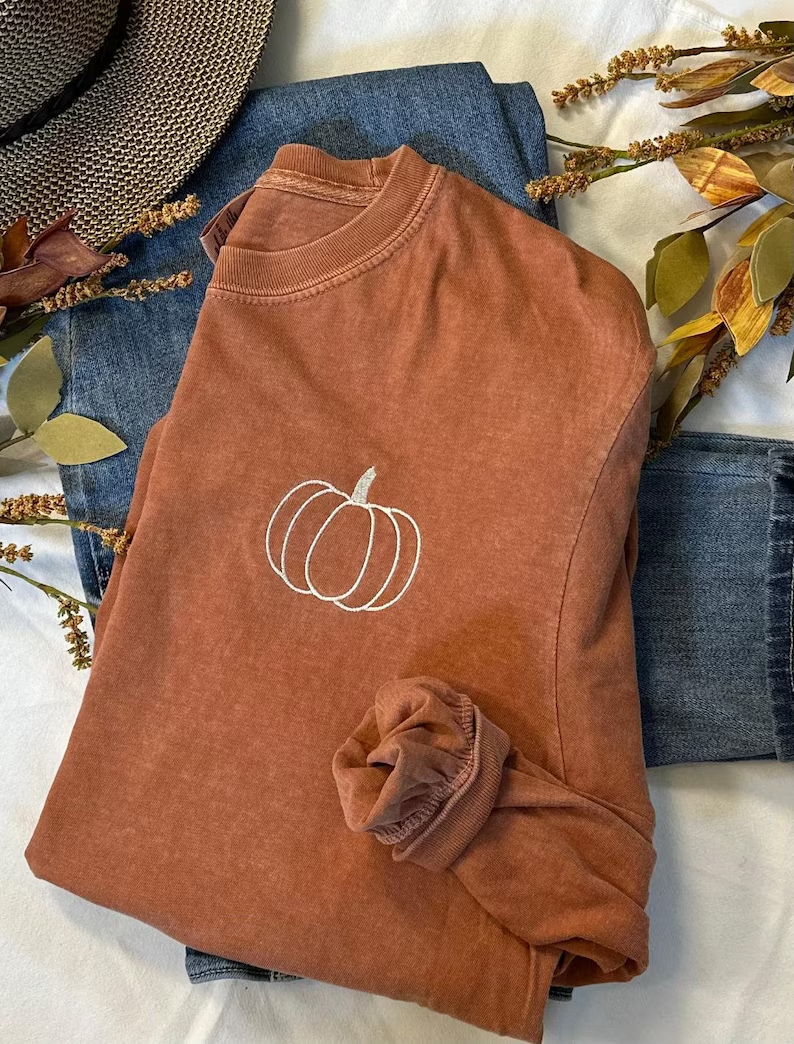 Pumpkin Embroidered Sweatshirt – Premium Comfort Colors Crewneck