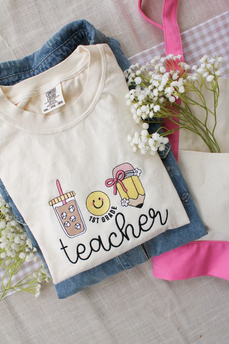 Personalized Teacher Embroidered Sweatshirt โ Premium Comfort Colors Crewneck
