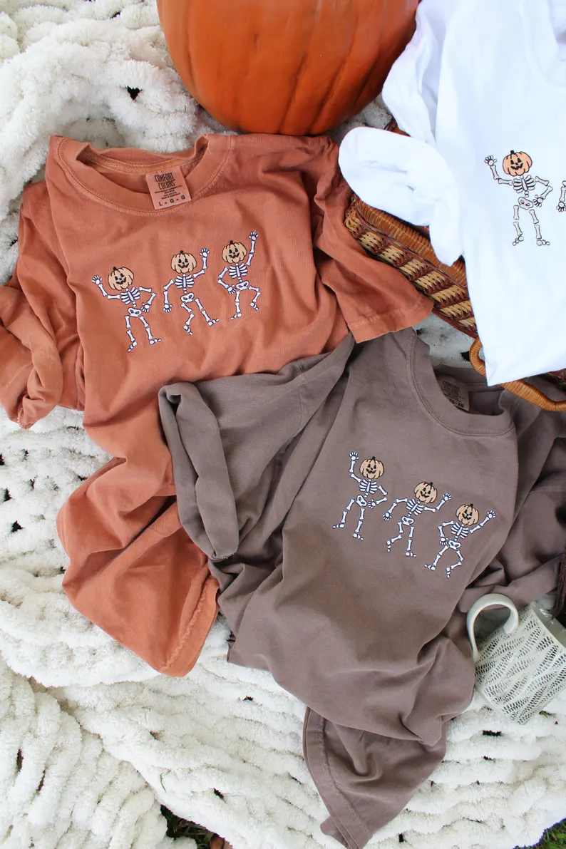 Dancing Skeletons Embroidered T-Shirt โ Premium Comfort Colors Crewneck