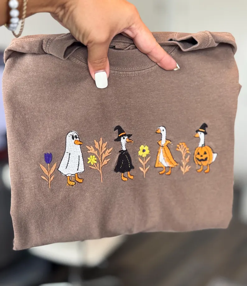 Halloween Geese Embroidered T-Shirt – Premium Comfort Colors T-Shirt