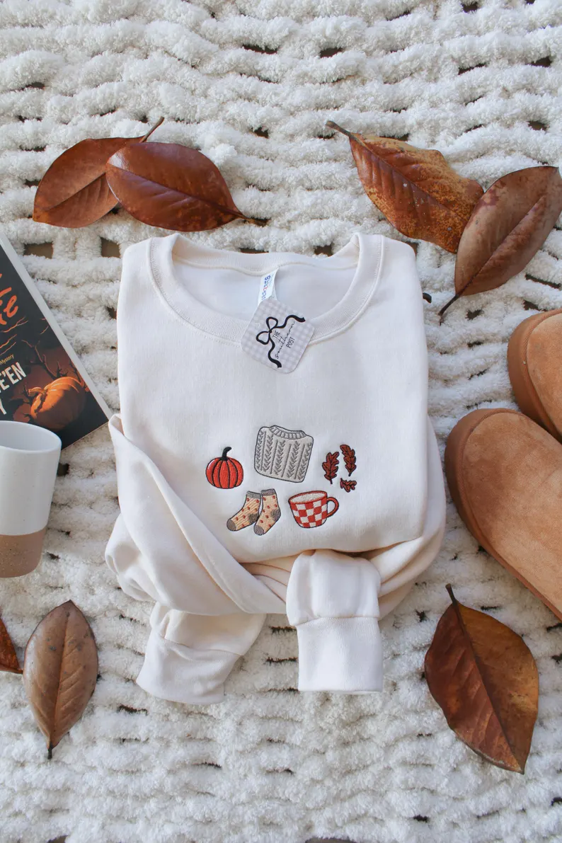 Dainty Cozy Collage Embroidered  Sweatshirt