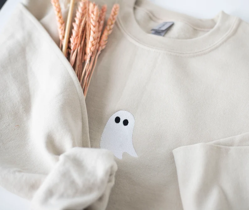 Halloween Embroidered Ghost  Sweatshirt