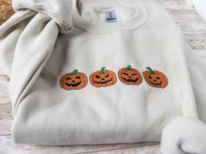 Embroidered Fall Sweatshirt – Spooky Season Jack-o-Lantern Crewneck