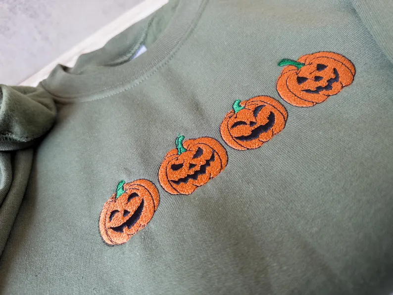Embroidered Fall Sweatshirt – Spooky Season Jack-o-Lantern Crewneck