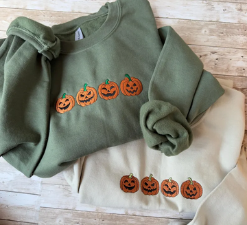 Embroidered Fall Sweatshirt – Spooky Season Jack-o-Lantern Crewneck