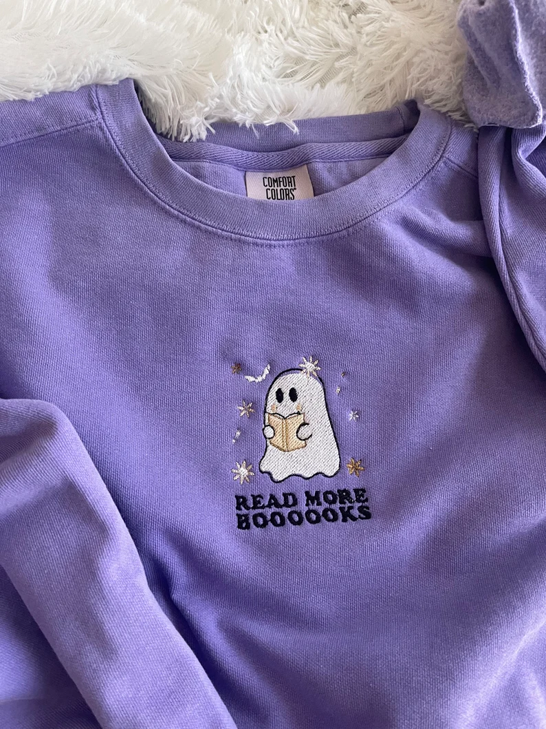 Embroidered Crewneck for Book Lovers- Halloween Bookish Sweatshirt