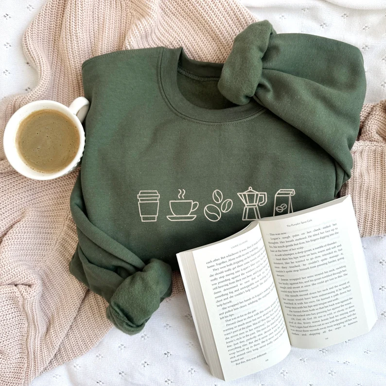 Embroidered Crewneck Gift for Coffee Lovers- Cozy Coffee Sweatshirt