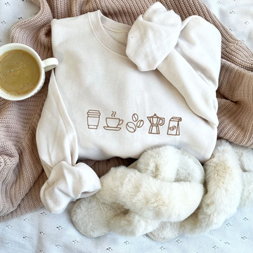 Embroidered Crewneck Gift for Coffee Lovers- Cozy Coffee Sweatshirt
