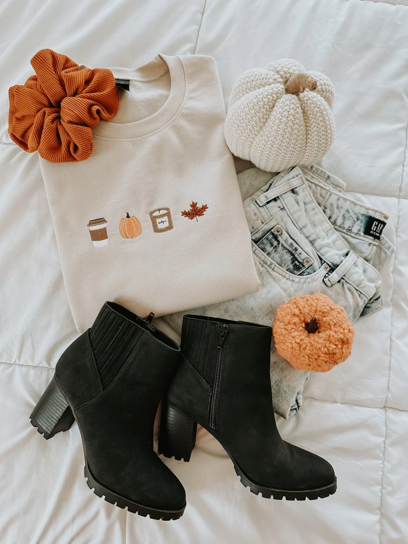 Just Fall Things Pumpkin Spice Embroidered Crewneck- Fall Sweatshirt
