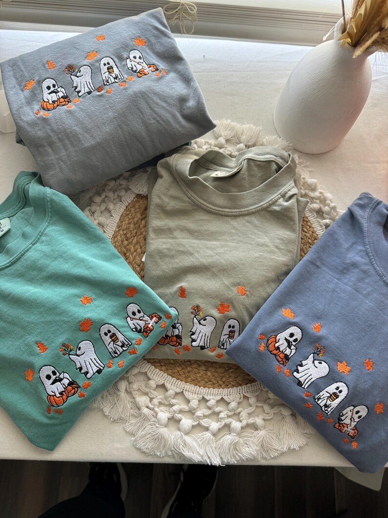 Embroidered Halloween Tee for Ghost Lovers- Boo Ghost Shirt