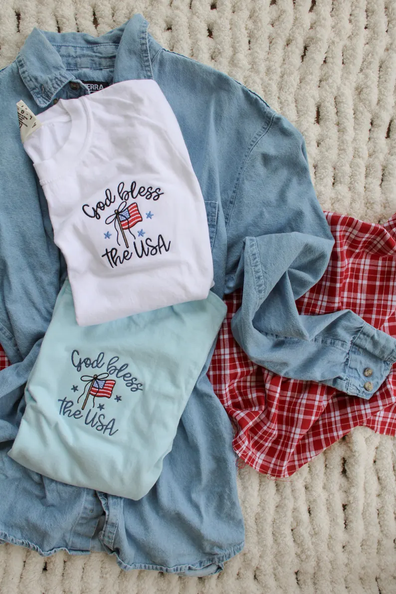 Patriotic Embroidered Tee – God Bless the USA Comfort Colors®
