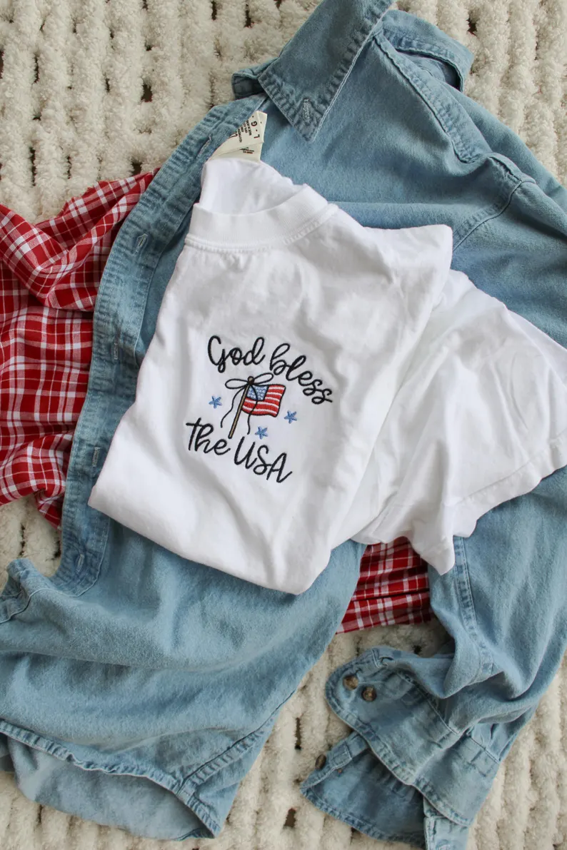 Patriotic Embroidered Tee – God Bless the USA Comfort Colors®