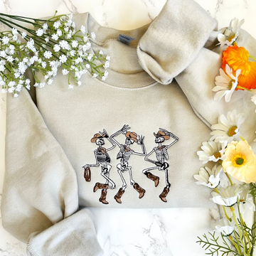 Halloween Embroidered Sweatshirt – Cowboy Skeleton Spooky Season Tee