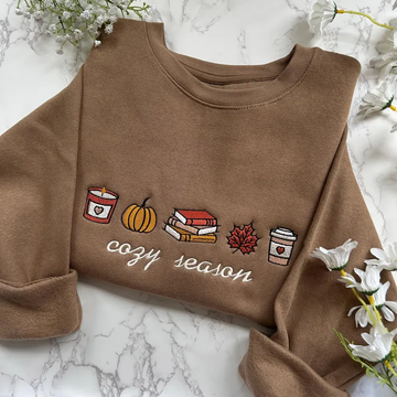 Cozy Autumn Embroidered Pumpkin Sweatshirt- Spooky Season Sweater