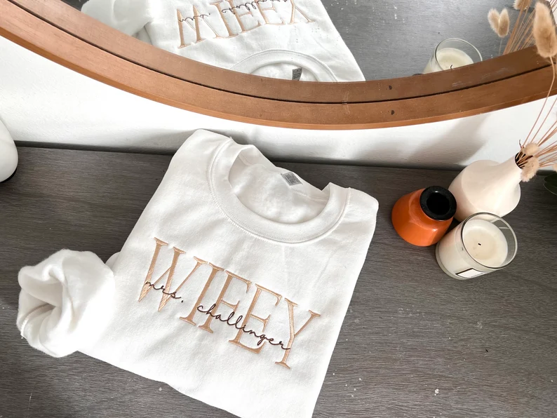 Personalized Embroidered Wife Sweatshirt – Custom Last Name Gift