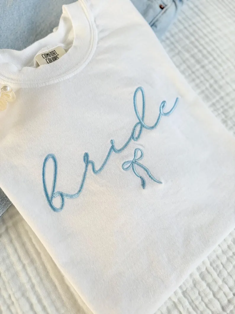 Coquette Embroidered Bride Tee – Fiance Gift & Party Shirt