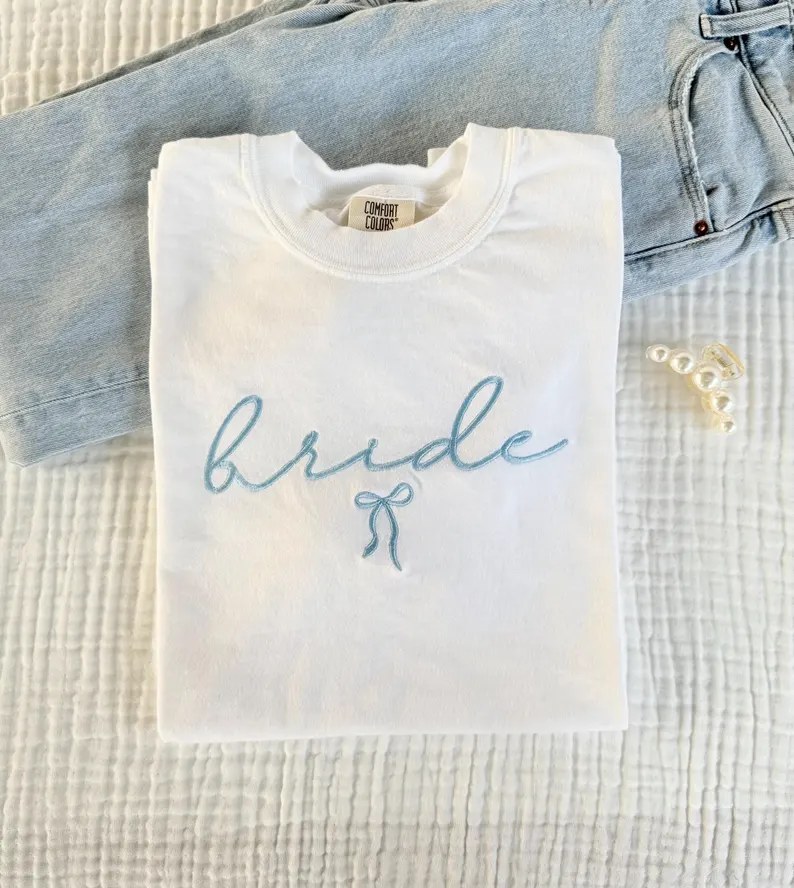 Coquette Embroidered Bride Tee – Fiance Gift & Party Shirt
