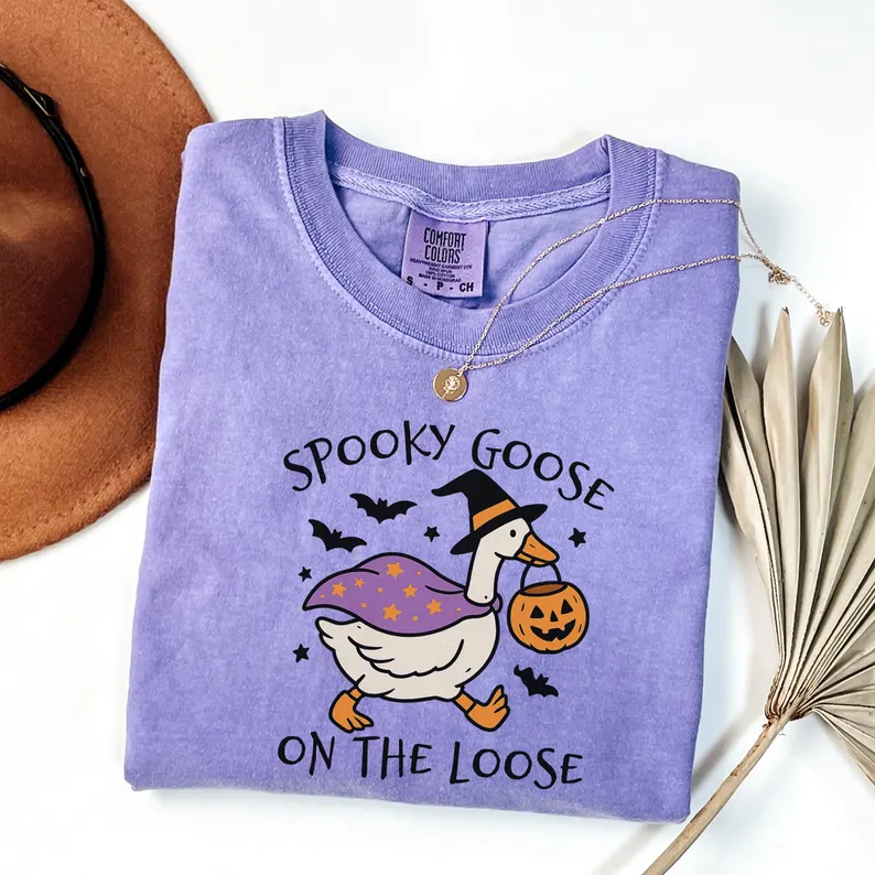 Spooky Goose Comfort Colors® Shirt, Funny Halloween Witchy Tee