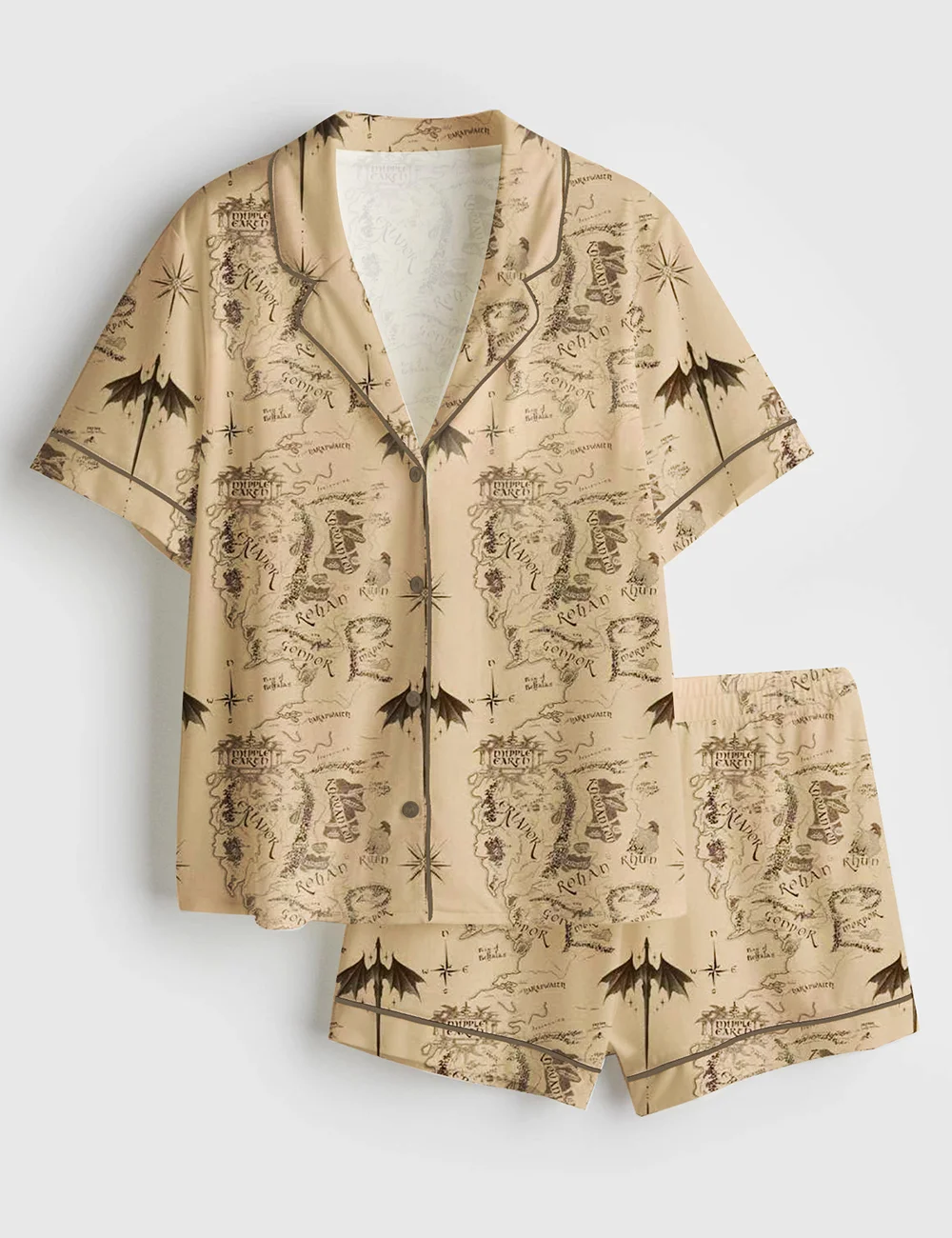 Women’s Lord of the Rings Pajama Set – Middle Earth Map Satin PJs