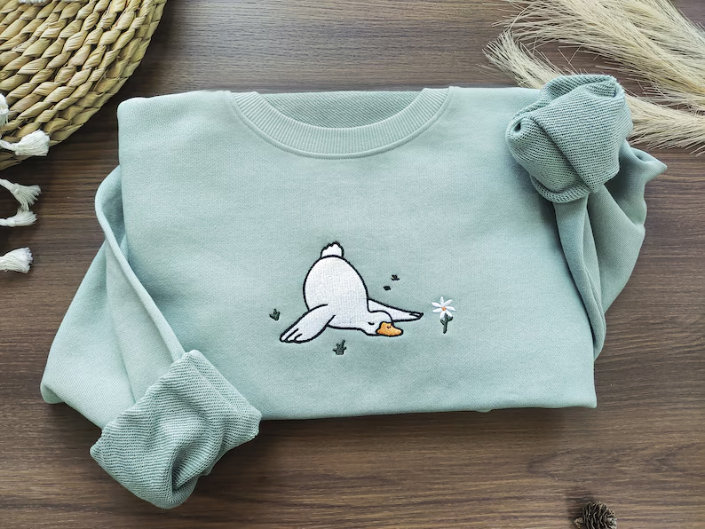 Funny Silly Goose Embroidered Crewneck – Duck & Daisy Sweatshirt