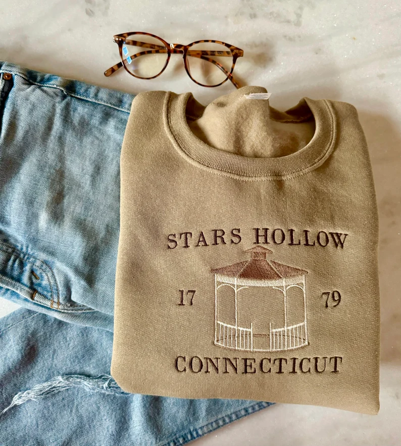 Stars Hollow Embroidered Crewneck – Cozy Connecticut Fall Sweatshirt