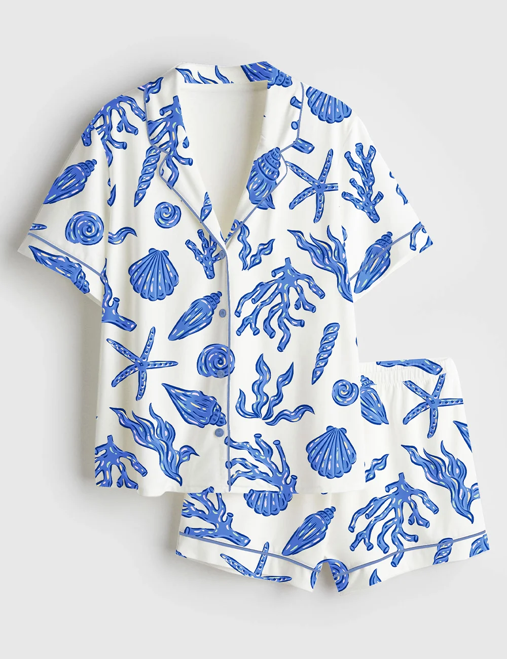 Women’s Summer Beach Pajama Set – Coastal Life Satin Sleepwear