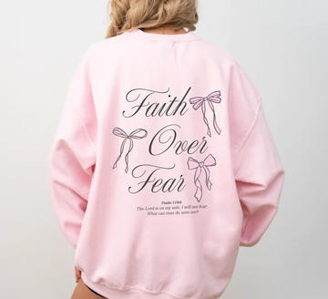 Faith Over Fear Crewneck with Bow Design- Coquette Christian Sweatshirt