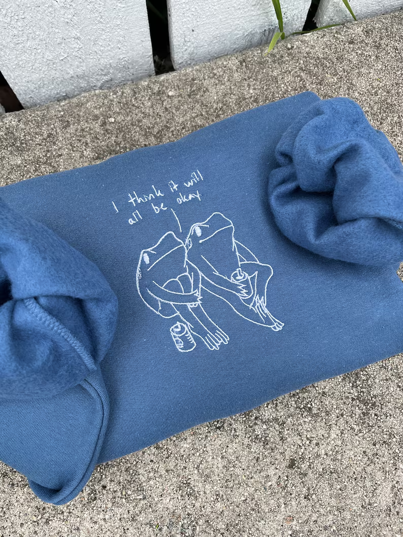 Frog Embroidered Self-Care Sweatshirt ā āI Think It Will All Be Okayā Retro Crewneck