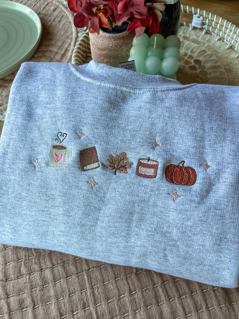 Book Lover Fall Embroidered Sweatshirt – Cozy Autumn Pumpkin Coffee Shirt