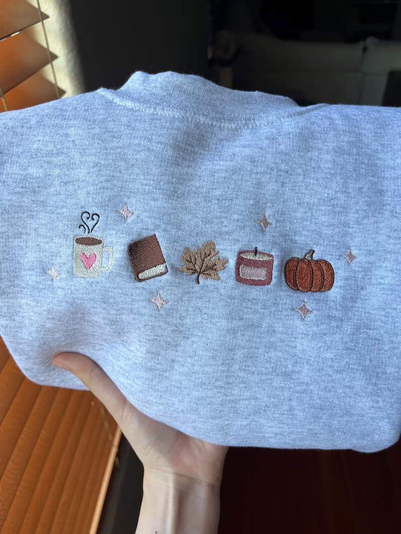 Book Lover Fall Embroidered Sweatshirt – Cozy Autumn Pumpkin Coffee Shirt