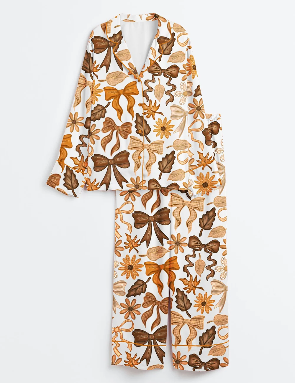 Coquette Bows Pajama Set – Women’s Fall Satin Autumn Sleepwear